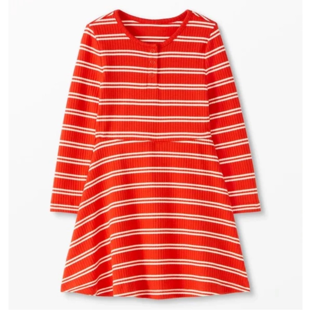 Hanna Andersson Red Ribbed Striped Long-Sleeve T-shirt Dress (EUC)
